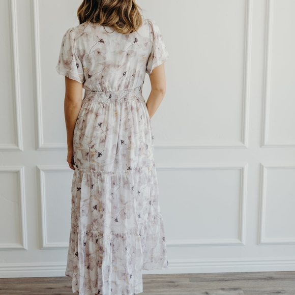 MikaRose Floral Maxi Dress Cream and Purple - Picture 5 of 17
